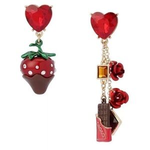 111. Betsey Johnson Red Heart and Chocolate Earrings